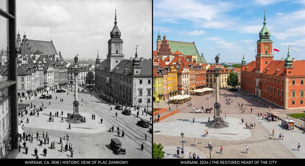 A high-quality editorial split-screen composition contrasting a historic black-and-white photograph